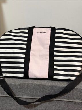 Victoria's Secret Pink and Black Striped Travel Tote